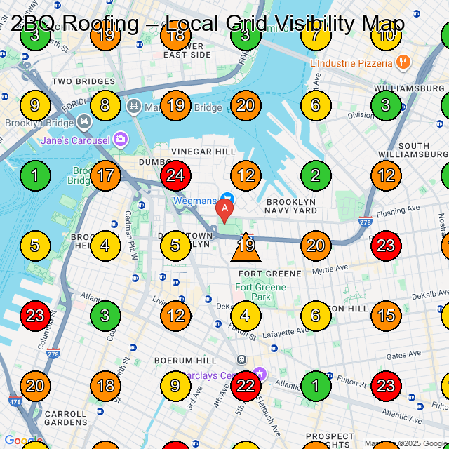 2BQ Roofing Roofing Contractor GeoGrid ranking map for None